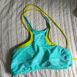 Hula Honey Halter High Neck Teal Lime Swim Top